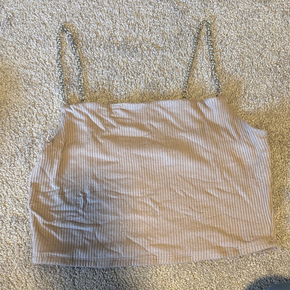 Chain Strap Ribbed Camisole in Tan
